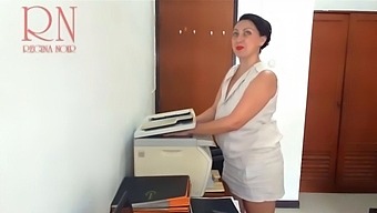 The Secretary Scanned The Mammaries And Pussy In The Office.