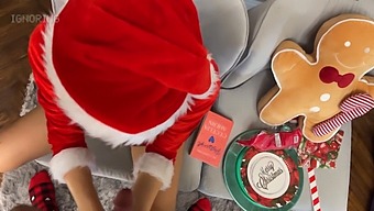 A European Woman Gives A Sensual Handjob And Then Proceeds To Play With Balls While Wearing A Sexy Santa Costume