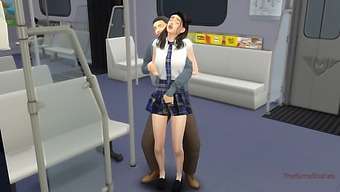 A Mature Unfamiliar Person Touches A Youthful Asian University Student In An Asian Rapid Transit System