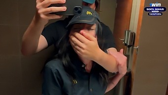Daring Public Encounter In A Restroom Leads To Passionate Encounter With Mcdonald'S Employee Due To Spilled Beverage.