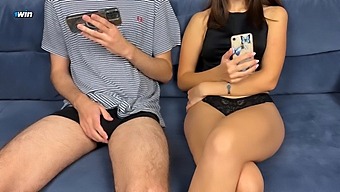 Stepbrother Joins Stepsister In Watching Porn And Masturbating, But She Surprises Him With A Handjob And Facial Ejaculation